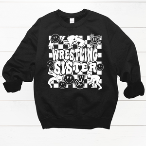 Wrestling Sister Check Crew Sweatshirt