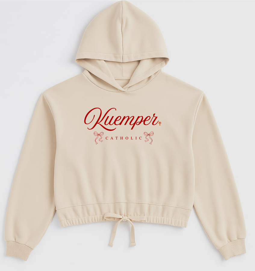 Kuemper Catholic Bow Oversized Cropped Hoodie.