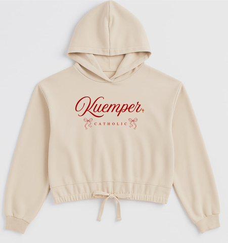 Kuemper Catholic Bow Oversized Cropped Hoodie.