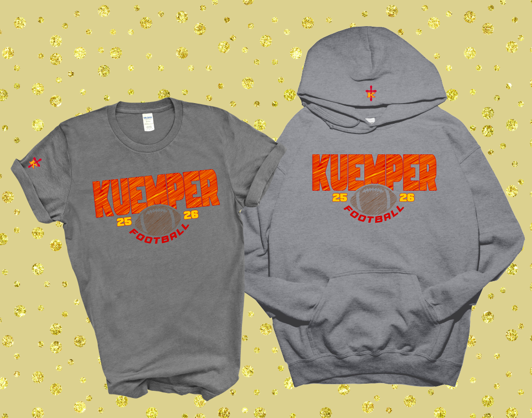 Kuemper Football 2025 T-shirt. Crew. Hoodie.