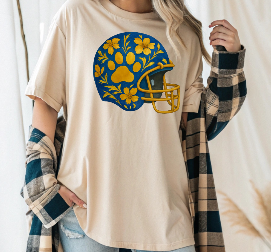 Gold and Blue PAW Watercolor Football Helmet {Toddler - Youth - Adult}