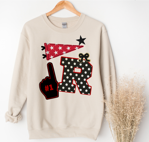 Mixed Media Patch Work Crew Sweatshirt {SAND}