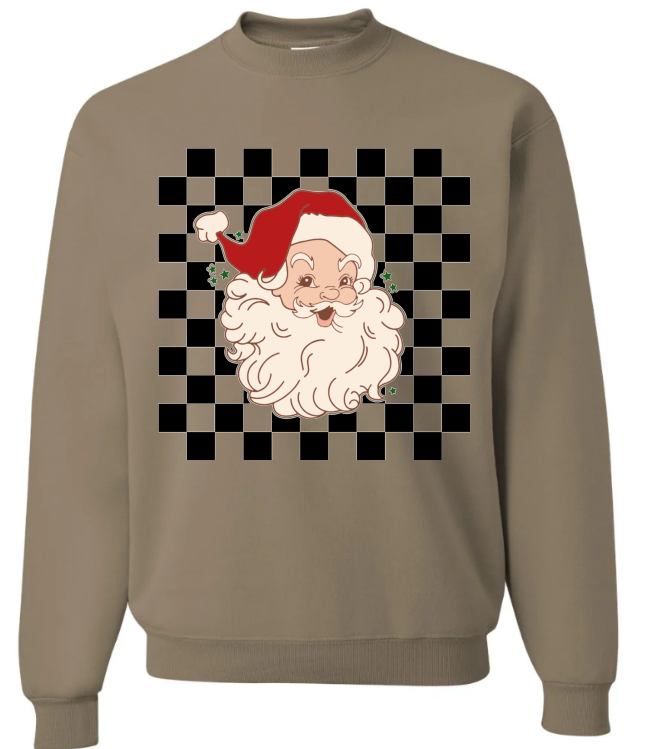 Christmas Vintage Santa Checkered Crew Sweatshirt