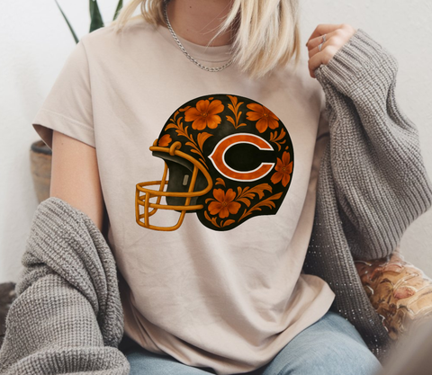 Black and Orange "C"  Watercolor Football Helmet {Toddler - Youth - Adult}