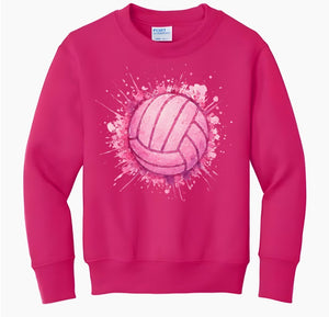 Youth Pink Watercolor Volleyball Crew