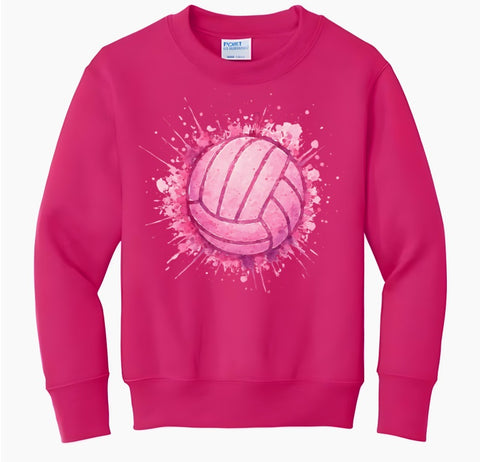 Youth Pink Watercolor Volleyball Crew