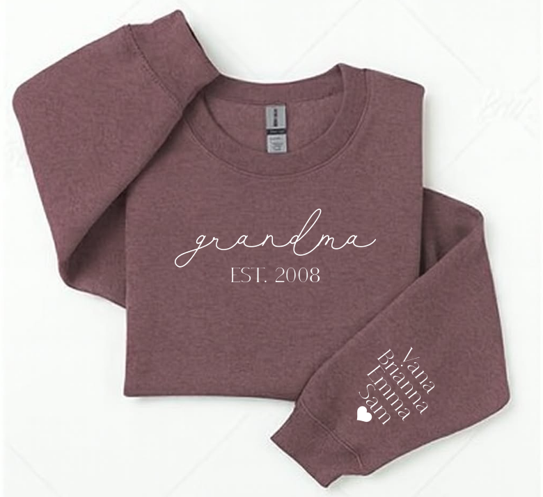 Grandma Est. {Heather Maroon} Crew Sweatshirt