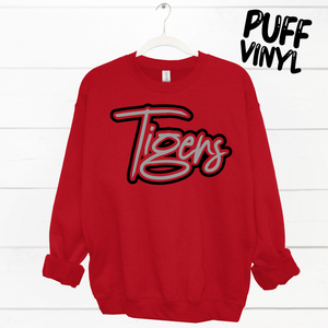 RED Tigers {script} PUFF Crew Sweatshirt